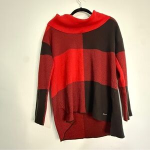 Calvin Klein red & black buffalo check sweater. 100% acrylic. Sz M.